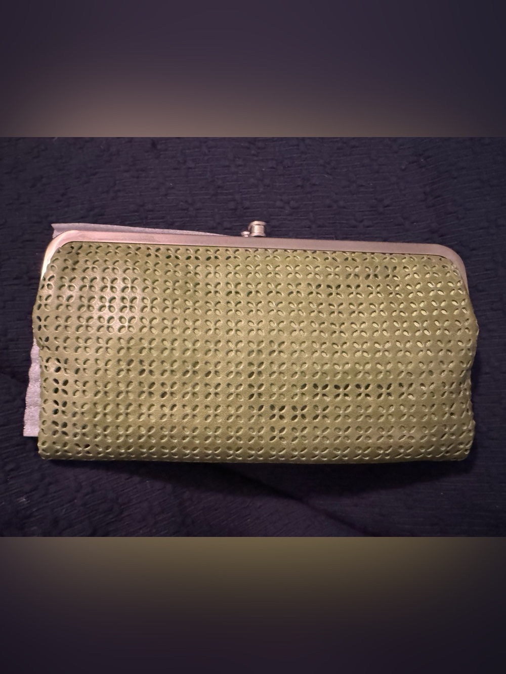 Green Perforated Leather Hobo Clutch Wallet - BRAND NEW